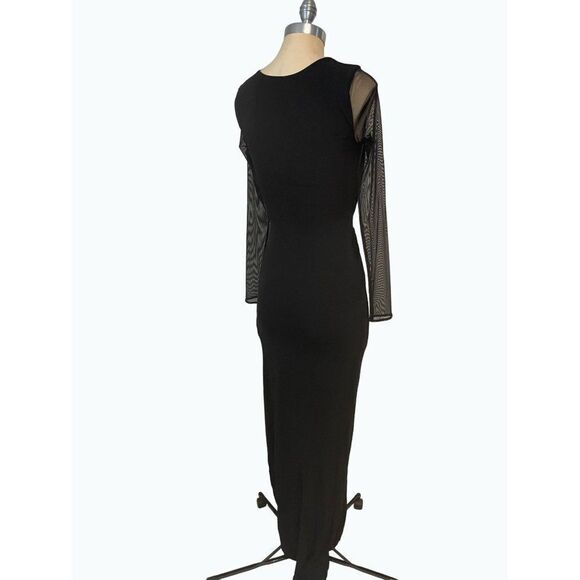 Halston Heritage Black Evening Gown Mesh Sleeves Size 2 - Picture 2 of 5